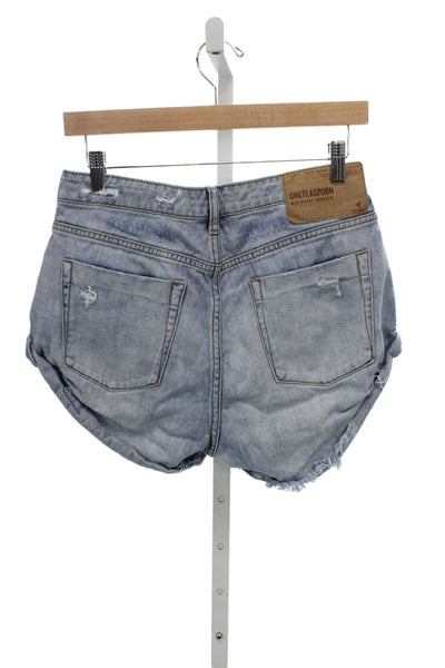 One Teaspoon Unisex Light Blue Cotton Solid 90s Shorts Size 27