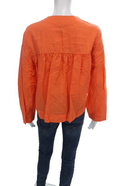 COS Womens V-Neck Button Up Blouse Orange Linen Cotton Long Sleeve Size XS