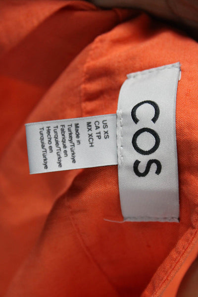 COS Womens V-Neck Button Up Blouse Orange Linen Cotton Long Sleeve Size XS