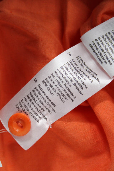 COS Womens V-Neck Button Up Blouse Orange Linen Cotton Long Sleeve Size XS