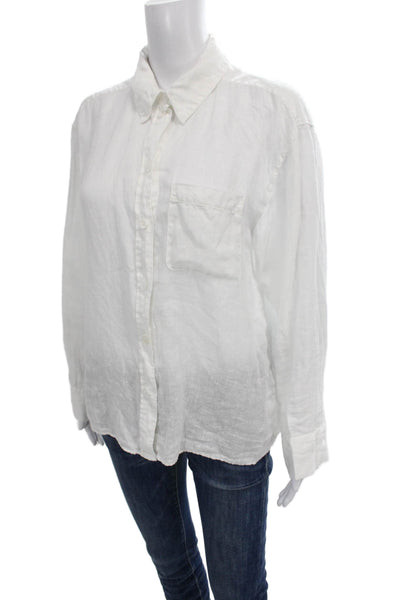 Zara Womens Collared Linen Button Up Long Sleeve White Top Size M