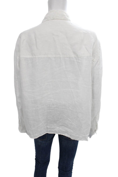 Zara Womens Collared Linen Button Up Long Sleeve White Top Size M