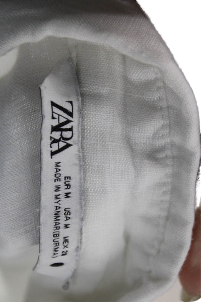 Zara Womens Collared Linen Button Up Long Sleeve White Top Size M