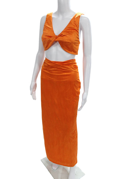 Superdown Womens Cropped Tank Top Maxi Skirt Set Orange Size Medium