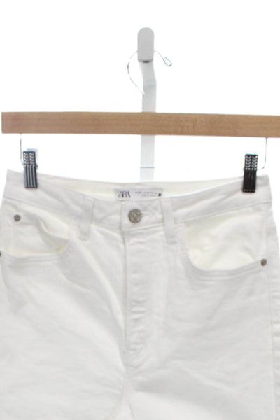 Zara Women Mom Straight White High Rise Cotton Jeans Size 6