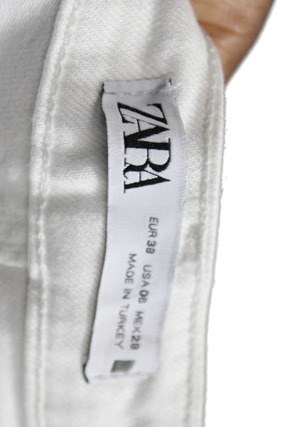 Zara Women Mom Straight White High Rise Cotton Jeans Size 6