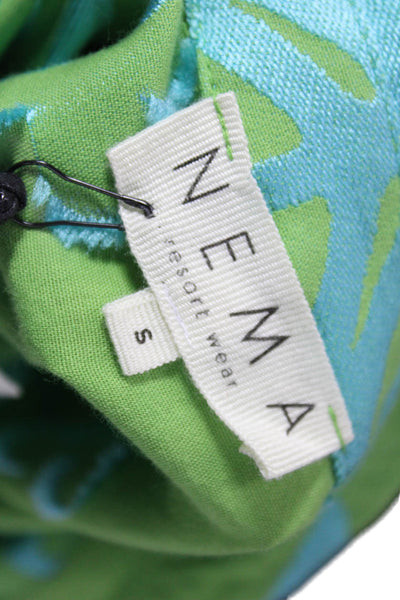 Nema Womens Kaftan Shirt Dress Green Geometric Collared 3/4 Sleeve Size S