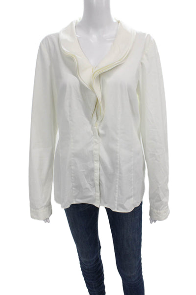 Lafayette 148 New York Women White Button Up Blouse Long Sleeve Size 14