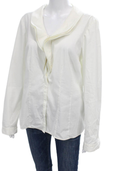 Lafayette 148 New York Women White Button Up Blouse Long Sleeve Size 14