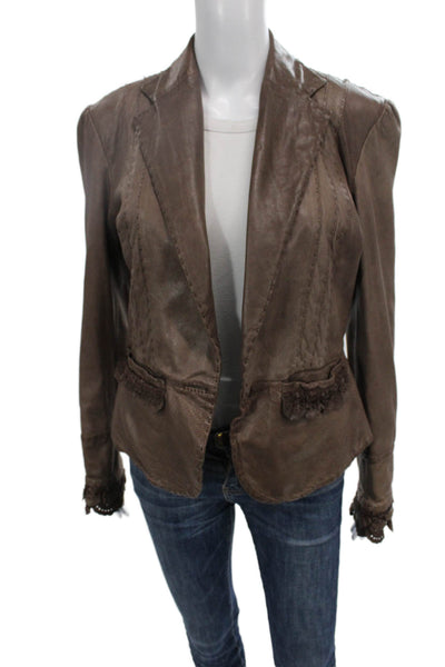 Benedetta Novi Womens Brown Pelle Ovina Leather Blazer Collared Size 44