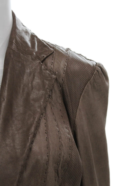 Benedetta Novi Womens Brown Pelle Ovina Leather Blazer Collared Size 44