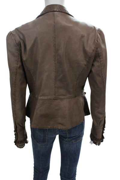Benedetta Novi Womens Brown Pelle Ovina Leather Blazer Collared Size 44