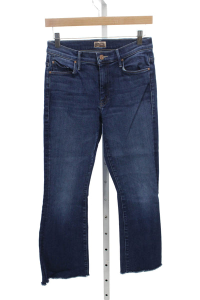 Mother Women Dark Blue Cropped Straight Jeans Mid Rise Button Size 28