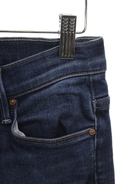 Mother Women Dark Blue Cropped Straight Jeans Mid Rise Button Size 28