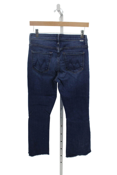 Mother Women Dark Blue Cropped Straight Jeans Mid Rise Button Size 28