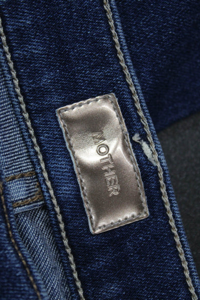 Mother Women Dark Blue Cropped Straight Jeans Mid Rise Button Size 28