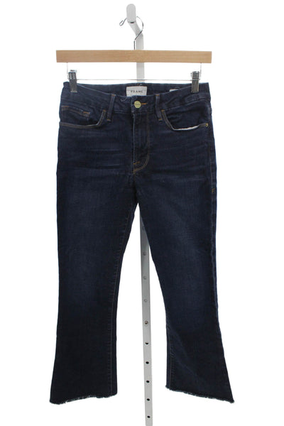 Frame Women Cropped Flared Dark Blue Jeans Size 27