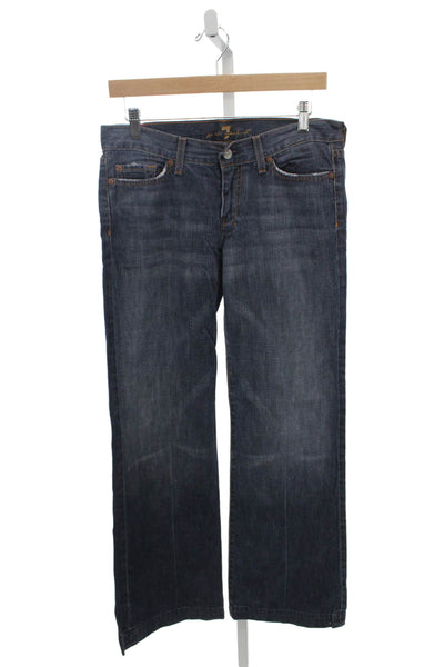 7 For All Mankind Unisex Dark Blue Bootcut Jeans Cotton Button Size 29
