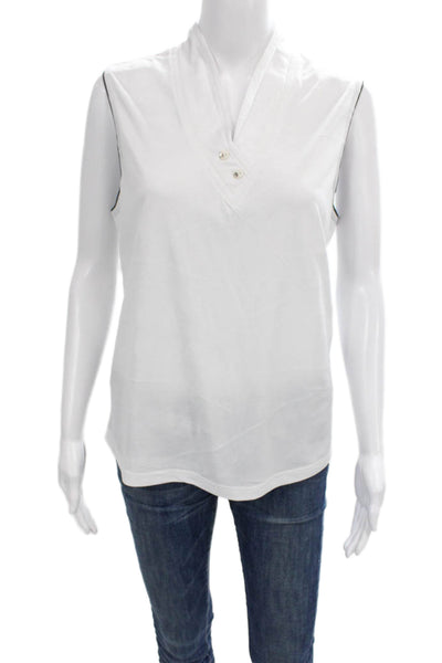 Jamie Sadock Womens Basic Sleeveless Mock Neck Button Tank White Size L