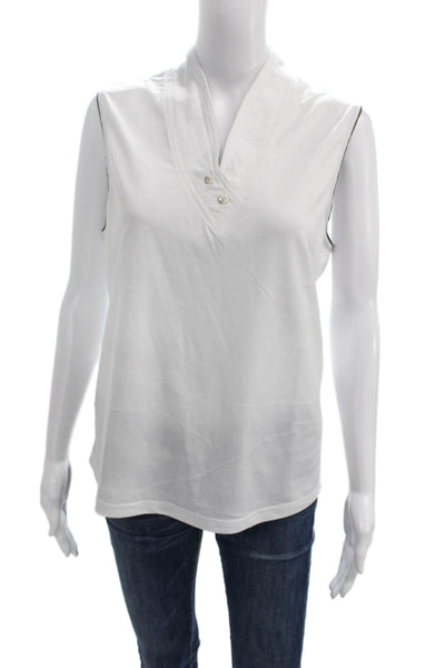 Jamie Sadock Womens Basic Sleeveless Mock Neck Button Tank White Size L