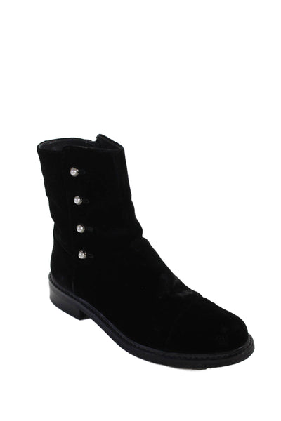 Stuart Weitzman Women's Suede Pearl Embellish Ankle Boots Black Size 6.5