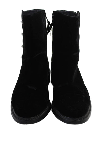 Stuart Weitzman Women's Suede Pearl Embellish Ankle Boots Black Size 6.5