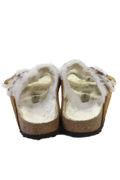 Birkenstock Women's Open Toe Shearling Line Flat Sandals Brown Size 37
