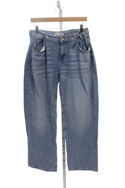 Zara Womens Paperbag Jeans Blue High Rise Cotton Inseam 31 Size 4