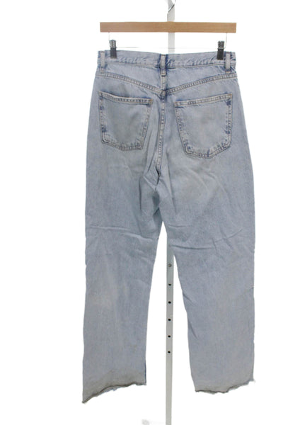 Zara Women Distressed Straight High Rise Blue Cotton Jeans Size 6