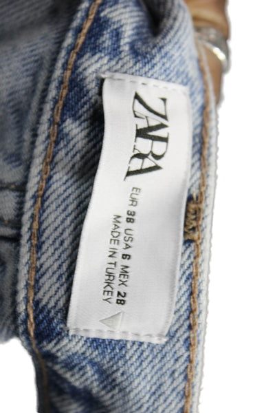 Zara Women Distressed Straight High Rise Blue Cotton Jeans Size 6
