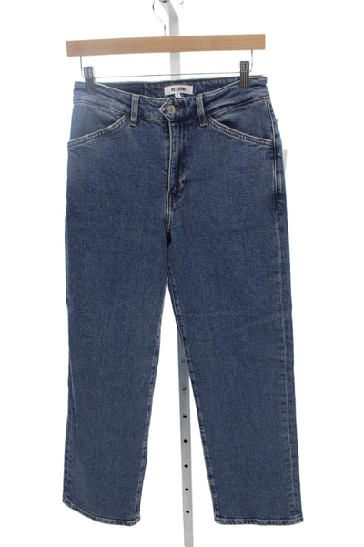 Zara Women Distressed Straight High Rise Blue Cotton Jeans Size 6