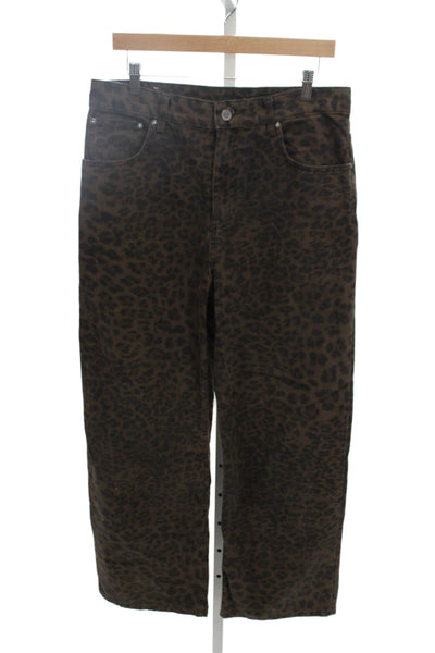 Zara Women Brown Animal Print High Rise Cotton Pants Inseam 30 Size 6