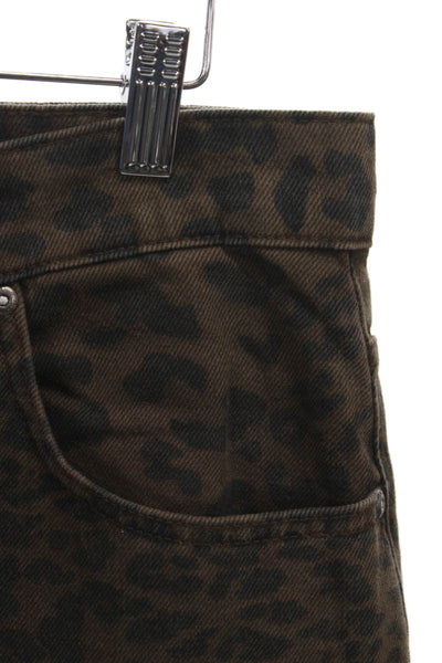 Zara Women Brown Animal Print High Rise Cotton Pants Inseam 30 Size 6