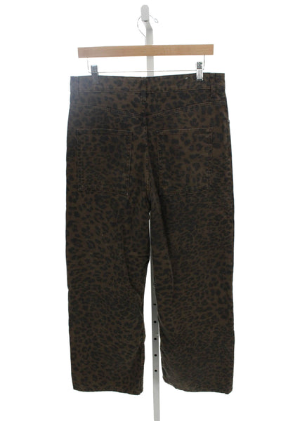 Zara Women Brown Animal Print High Rise Cotton Pants Inseam 30 Size 6