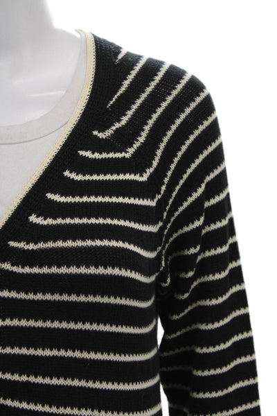 Sonia Sonia Rykiel Women Black Cotton Striped V Neck Cardigan 3/4 Sleeve Size M