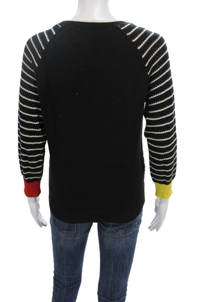 Sonia Sonia Rykiel Women Black Cotton Striped V Neck Cardigan 3/4 Sleeve Size M