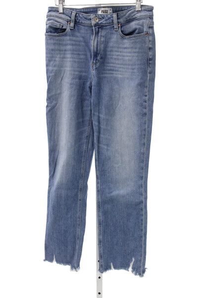Paige Women Cropped Straight Jeans Blue Mid Rise Button Size 29