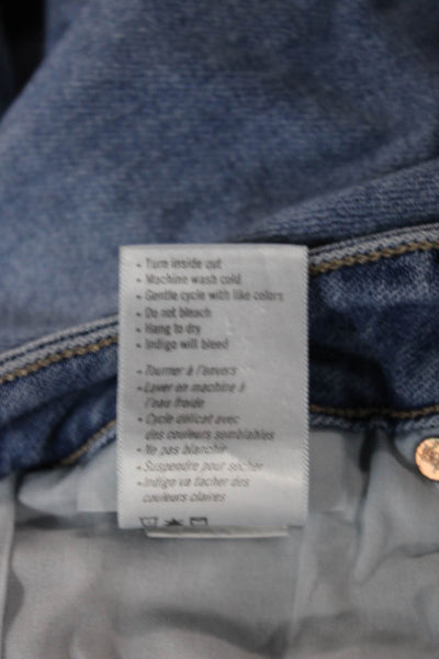 Paige Women Cropped Straight Jeans Blue Mid Rise Button Size 29