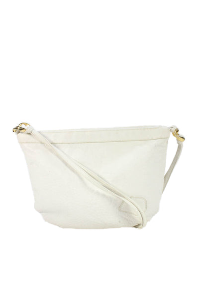 Carlos Falchi Womens Leather Zip Up Shoulder Bag White