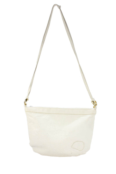 Carlos Falchi Womens Leather Zip Up Shoulder Bag White