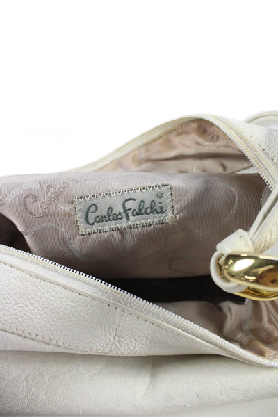 Carlos Falchi Womens Leather Zip Up Shoulder Bag White