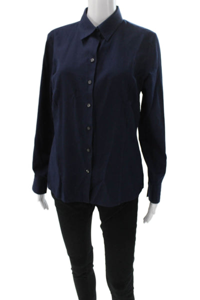 Cutter & Buck Women Dark Blue Collared Cotton Button-Up Long Sleeve Size M