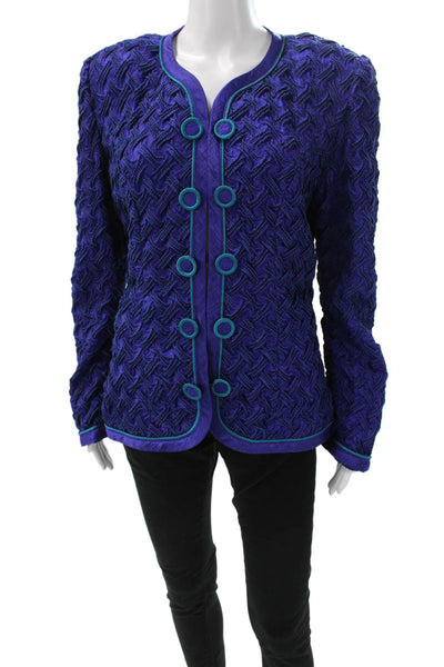 Jeanne Marc Womens Purple 80s Button Long Sleeve Polyester Jacket Size L