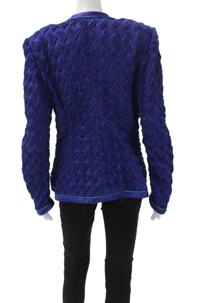Jeanne Marc Womens Purple 80s Button Long Sleeve Polyester Jacket Size L