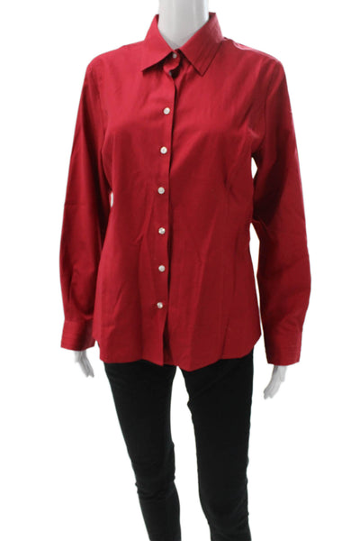 Cutter & Buck Women Red Cotton Collared Solid Long Sleeve Button-Up Size M