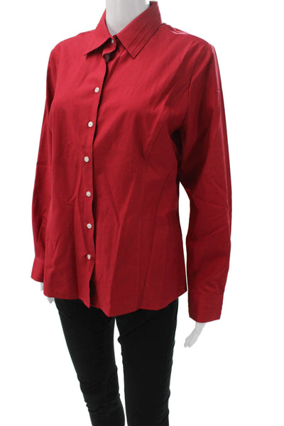 Cutter & Buck Women Red Cotton Collared Solid Long Sleeve Button-Up Size M