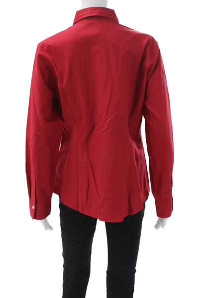 Cutter & Buck Women Red Cotton Collared Solid Long Sleeve Button-Up Size M