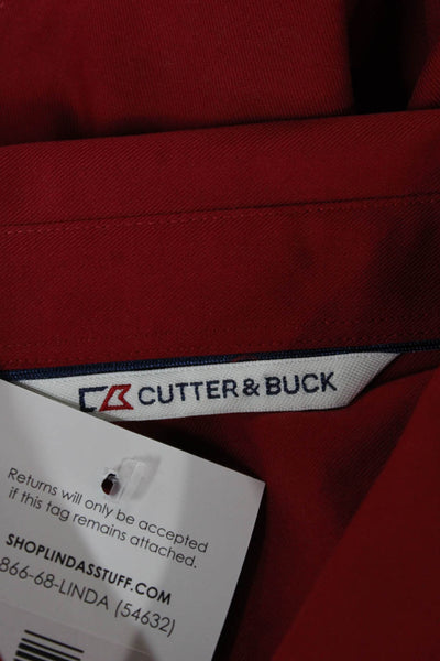 Cutter & Buck Women Red Cotton Collared Solid Long Sleeve Button-Up Size M