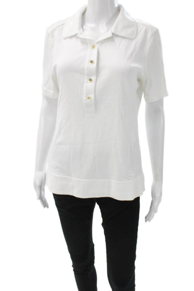 Tory Burch Women Basic Collared Short Sleeve Cotton Polo White Size L