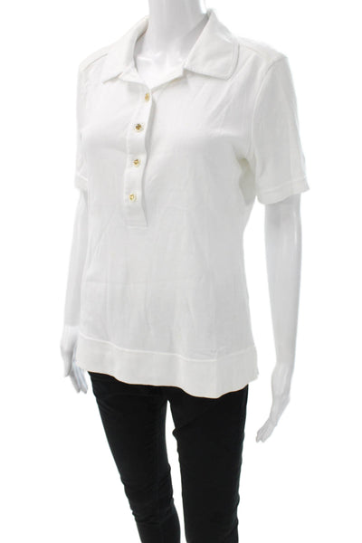 Tory Burch Women Basic Collared Short Sleeve Cotton Polo White Size L